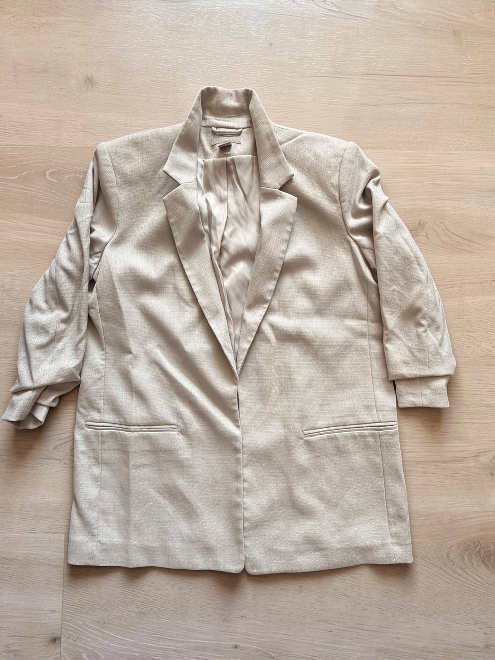 H&M Cream Oversized Textured Long Blazer